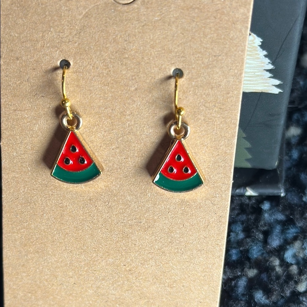 Hand Crafted Watermelon Earrings - Red and Green